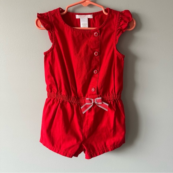 Janie and Jack Romper One Piece Red White Nautical Nantucket Breeze Preppy 24 M - Picture 1 of 8